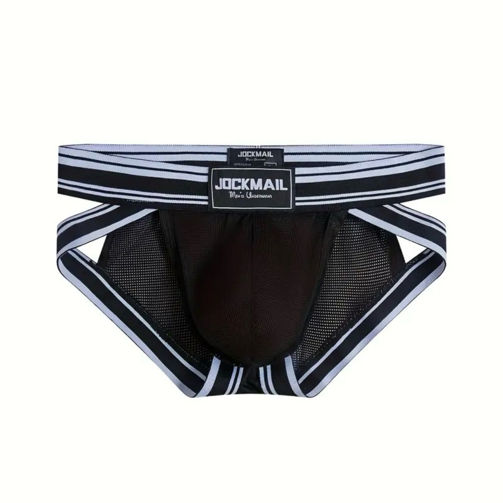 Jockmail Black and White Striped Jockstrap.
